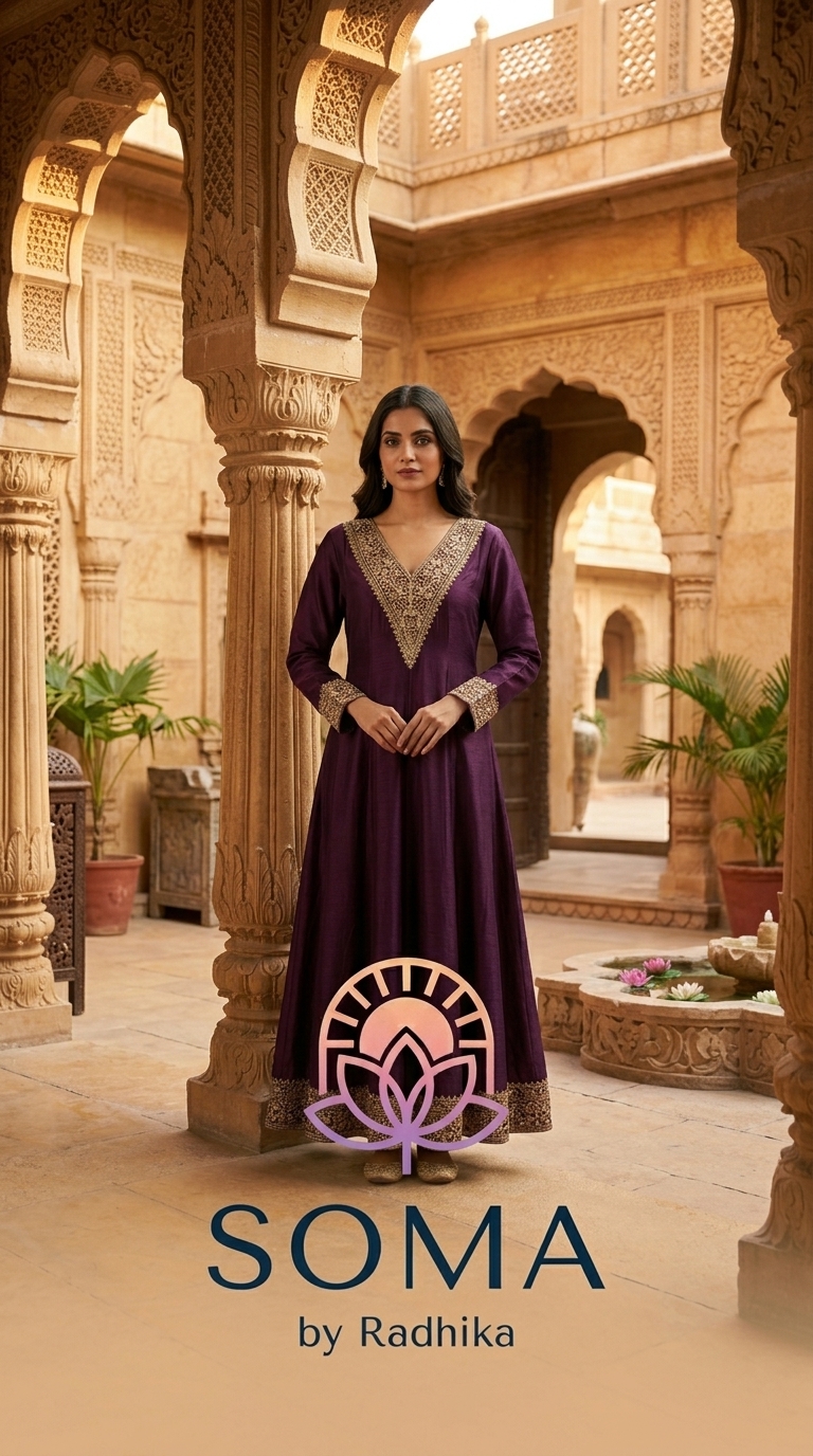 Model wearing purple silk dress 202606191156