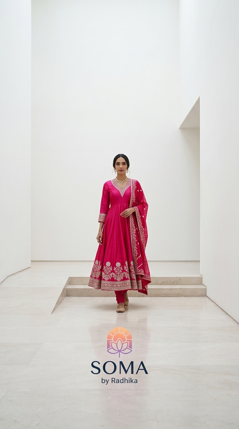 Woman wearing pink silk dress 202606191155